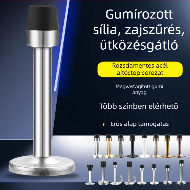 Ajtó felső rész – anti-ütközés, falra szerelt, rozsdamentes acél (304/201) vagy cinkötvözet, felület polírozott/galvanizált, megnövelt magasság, kézi működtetés