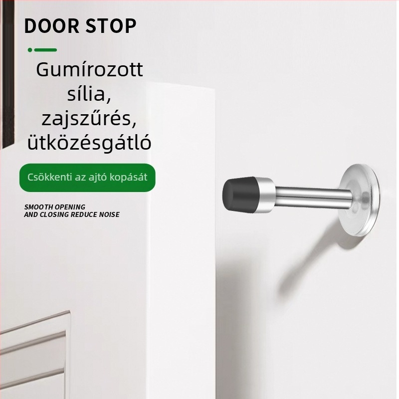 Ajtó felső rész – anti-ütközés, falra szerelt, rozsdamentes acél (304/201) vagy cinkötvözet, felület polírozott/galvanizált, megnövelt magasság, kézi működtetés