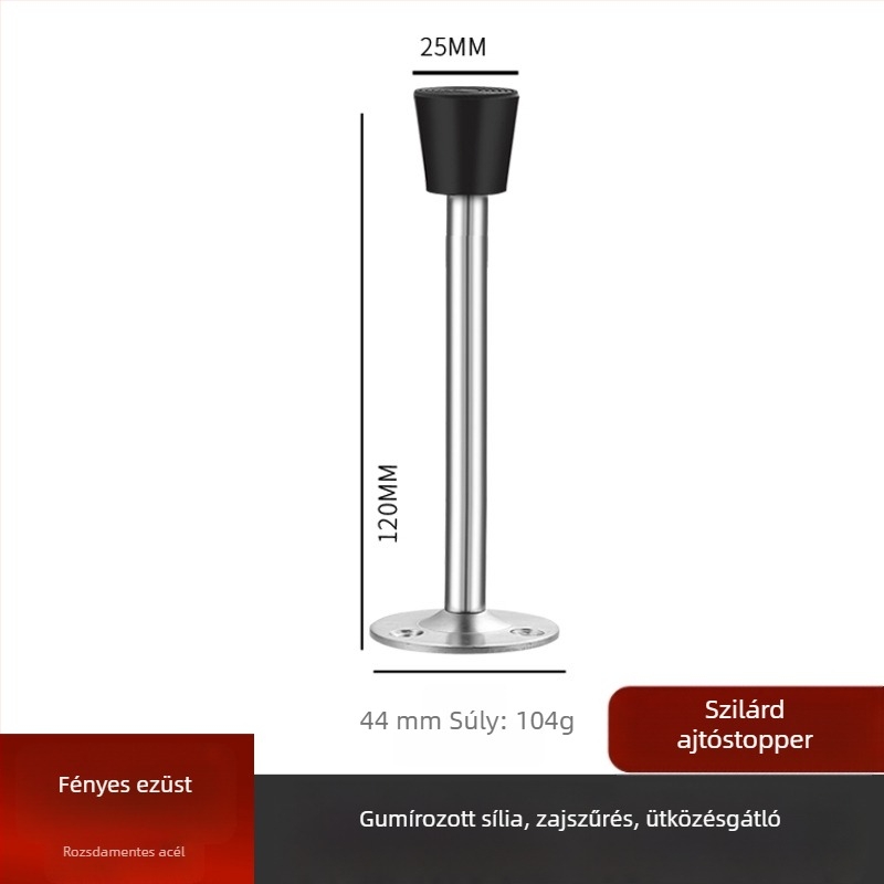Ajtó felső rész – anti-ütközés, falra szerelt, rozsdamentes acél (304/201) vagy cinkötvözet, felület polírozott/galvanizált, megnövelt magasság, kézi működtetés