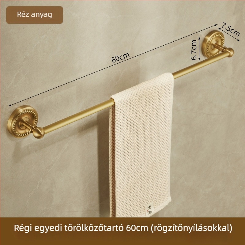 Rézből készült törölközőtartó, antik stílusú fürdőszobai tároló, kefés felülettel, 10 kg teherbírás