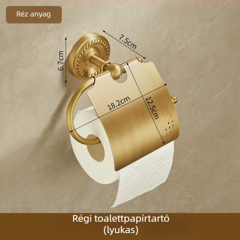 Rézből készült törölközőtartó, antik stílusú fürdőszobai tároló, kefés felülettel, 10 kg teherbírás