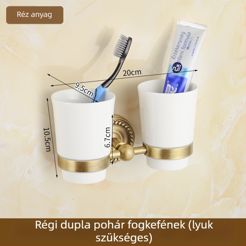 Rézből készült törölközőtartó, antik stílusú fürdőszobai tároló, kefés felülettel, 10 kg teherbírás