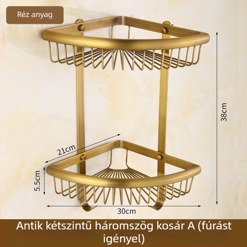 Rézből készült törölközőtartó, antik stílusú fürdőszobai tároló, kefés felülettel, 10 kg teherbírás