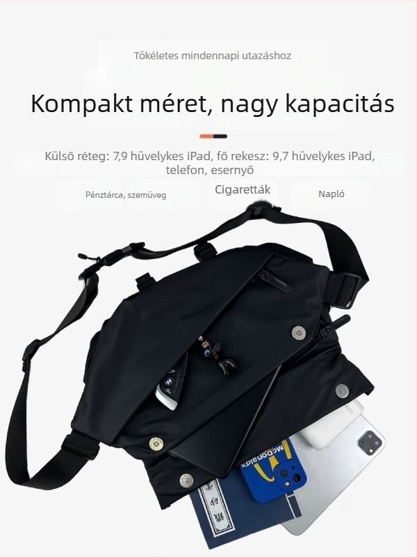 Férfi mellkasi táska fedéllel, városi minimalist stílus, Oxford anyag, poliészter bélés