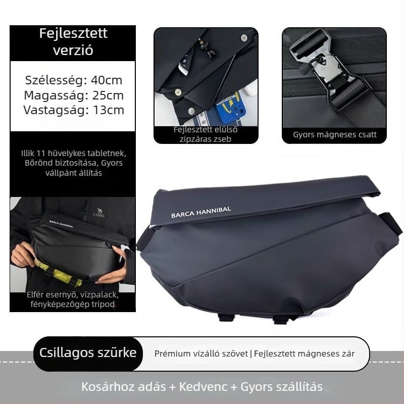 Férfi mellkasi táska fedéllel, városi minimalist stílus, Oxford anyag, poliészter bélés