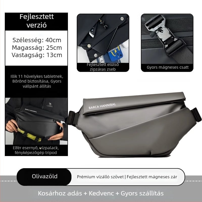 Férfi mellkasi táska fedéllel, városi minimalist stílus, Oxford anyag, poliészter bélés