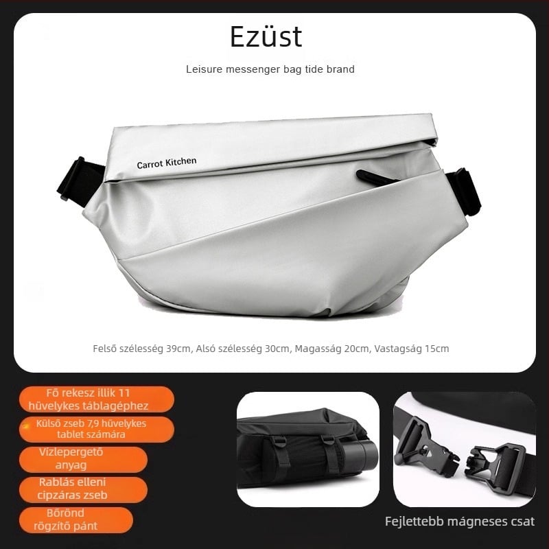 Férfi mellkasi táska fedéllel, városi minimalist stílus, Oxford anyag, poliészter bélés