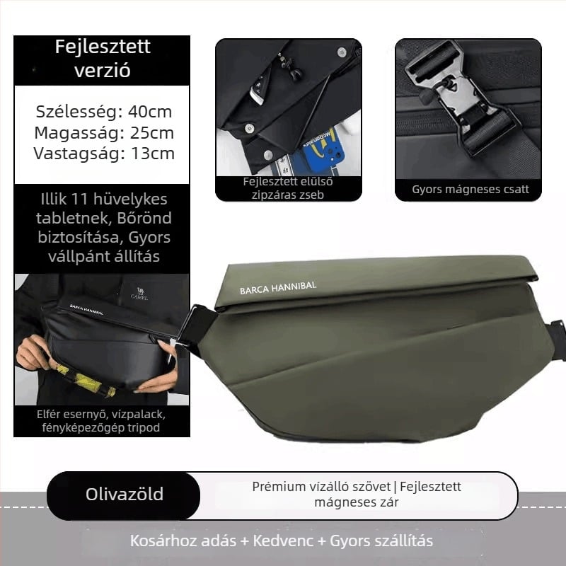 Férfi mellkasi táska fedéllel, városi minimalist stílus, Oxford anyag, poliészter bélés