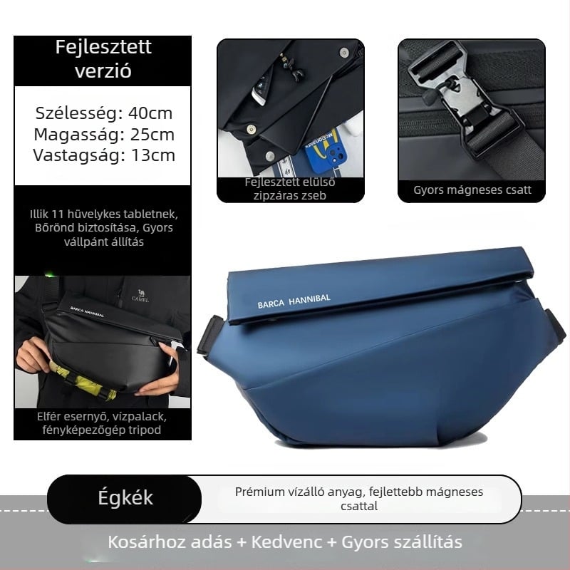 Férfi mellkasi táska fedéllel, városi minimalist stílus, Oxford anyag, poliészter bélés