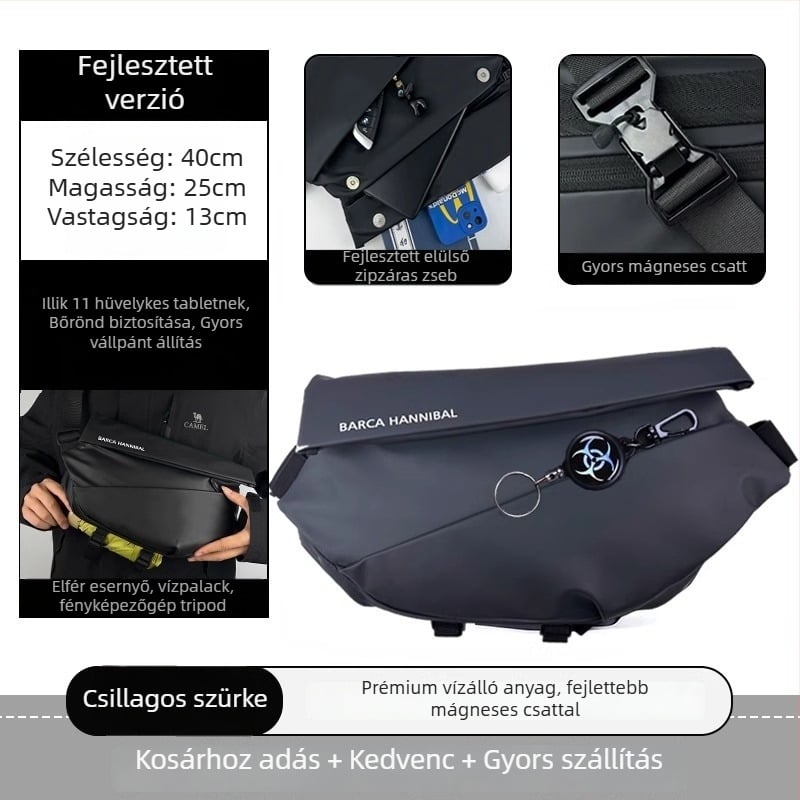 Férfi mellkasi táska fedéllel, városi minimalist stílus, Oxford anyag, poliészter bélés