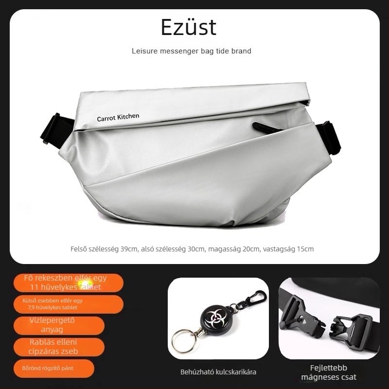 Férfi mellkasi táska fedéllel, városi minimalist stílus, Oxford anyag, poliészter bélés