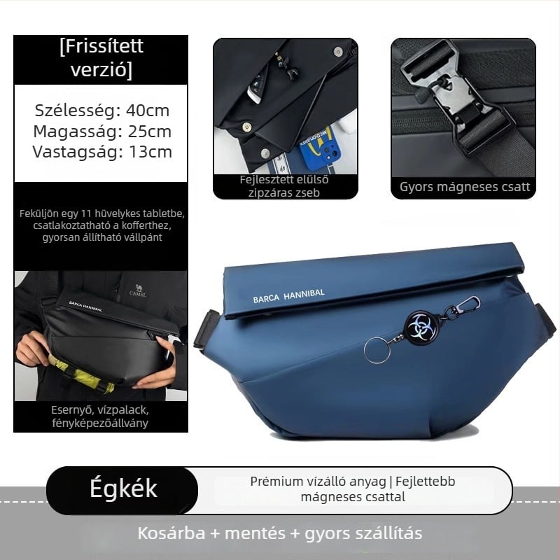 Férfi mellkasi táska fedéllel, városi minimalist stílus, Oxford anyag, poliészter bélés