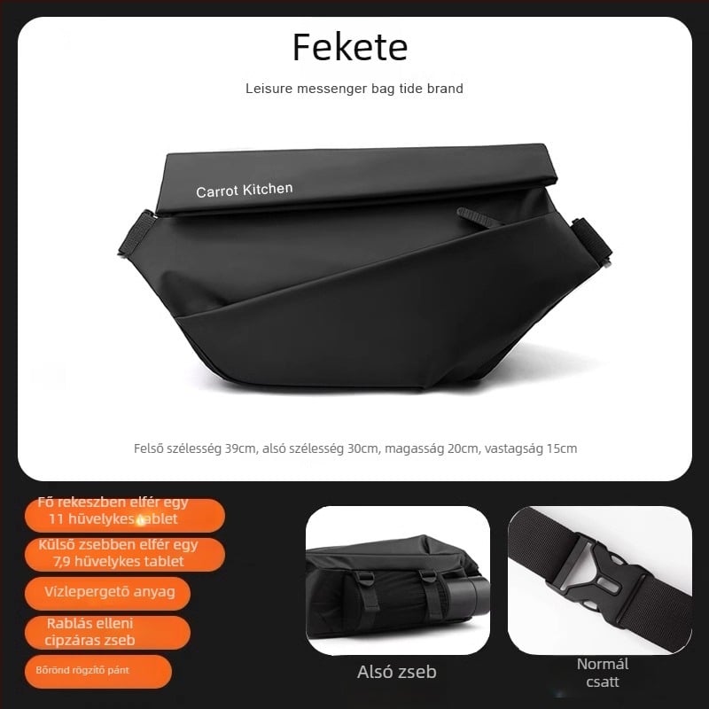 Férfi mellkasi táska fedéllel, városi minimalist stílus, Oxford anyag, poliészter bélés