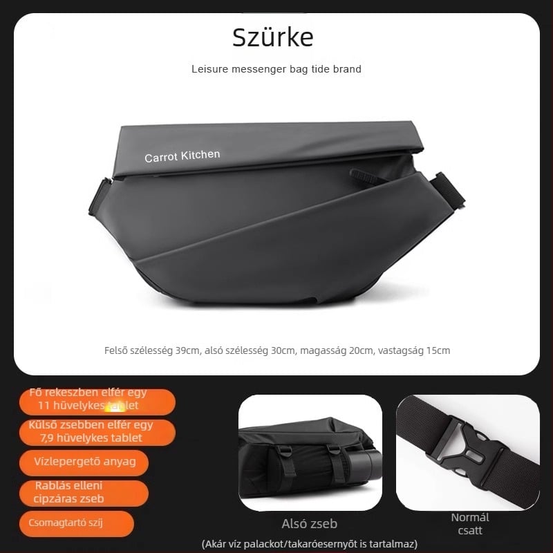 Férfi mellkasi táska fedéllel, városi minimalist stílus, Oxford anyag, poliészter bélés