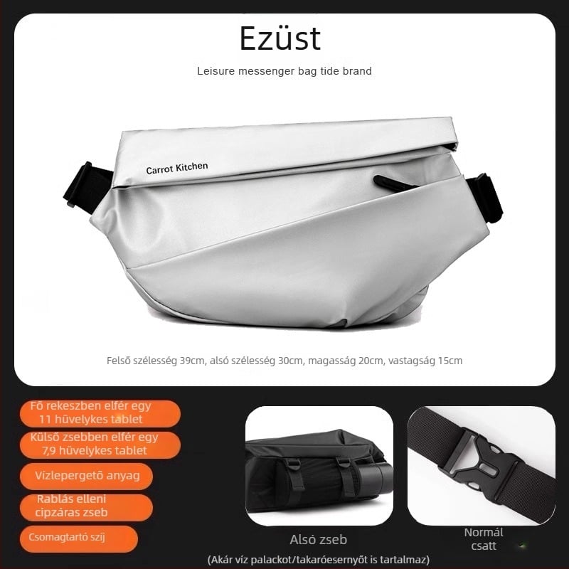 Férfi mellkasi táska fedéllel, városi minimalist stílus, Oxford anyag, poliészter bélés