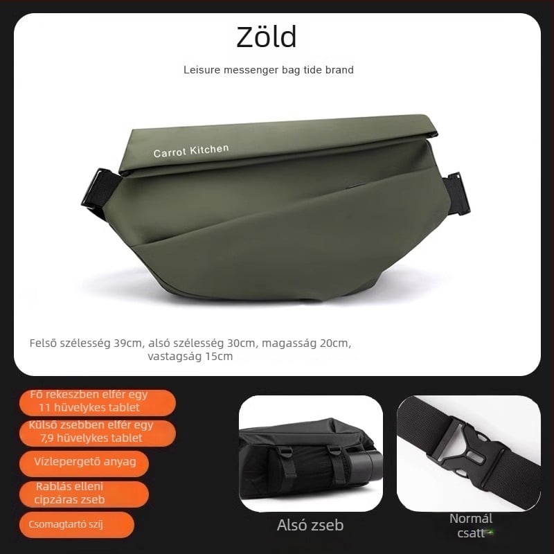 Férfi mellkasi táska fedéllel, városi minimalist stílus, Oxford anyag, poliészter bélés