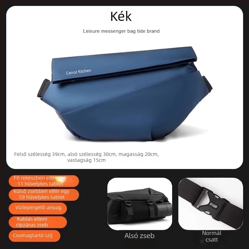 Férfi mellkasi táska fedéllel, városi minimalist stílus, Oxford anyag, poliészter bélés