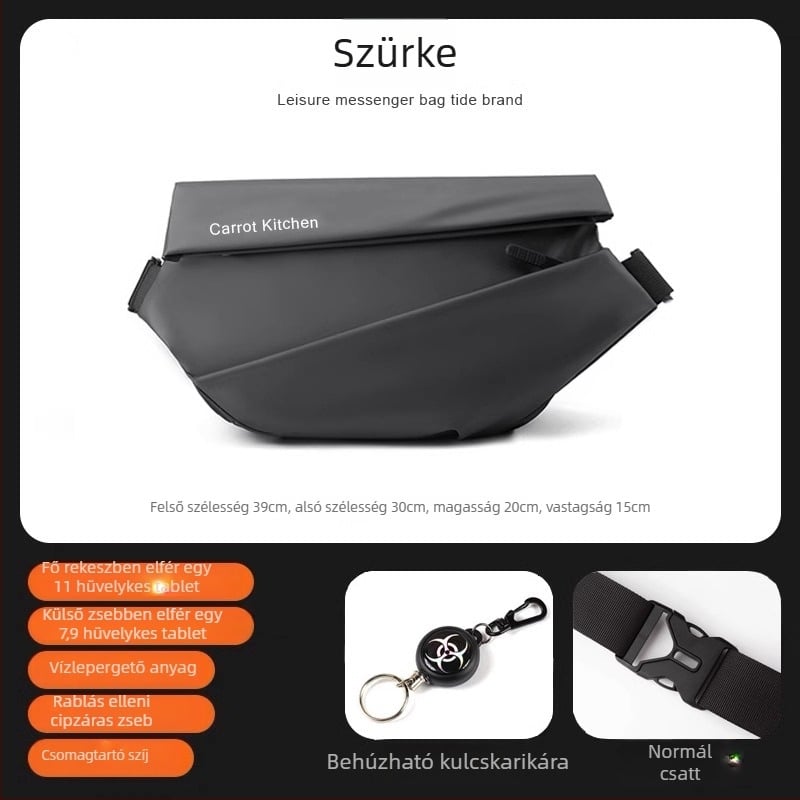 Férfi mellkasi táska fedéllel, városi minimalist stílus, Oxford anyag, poliészter bélés