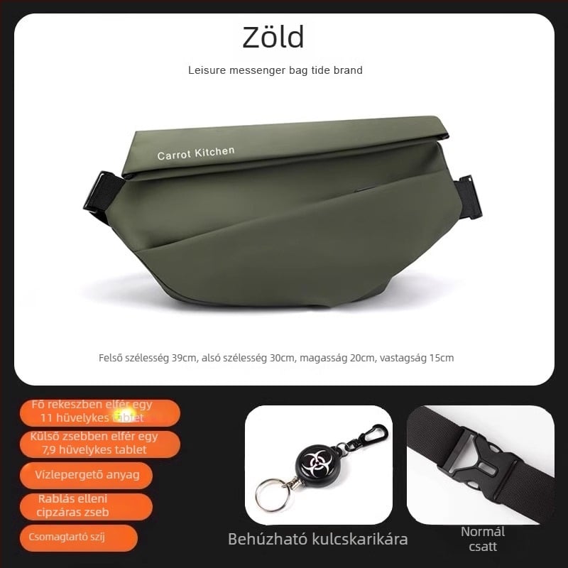 Férfi mellkasi táska fedéllel, városi minimalist stílus, Oxford anyag, poliészter bélés