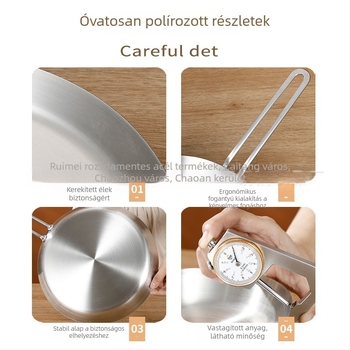 Élelmiszer-minőségű 201 rozsdamentes acél serpenyő, háromrétegű vastag konstrukció, egyenletes hőelvezetés, égésgátló fogantyú, steak, tojás és palacsinta sütéséhez