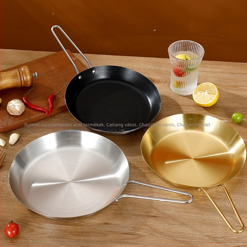 Élelmiszer-minőségű 201 rozsdamentes acél serpenyő, háromrétegű vastag konstrukció, egyenletes hőelvezetés, égésgátló fogantyú, steak, tojás és palacsinta sütéséhez
