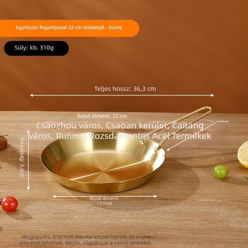 Élelmiszer-minőségű 201 rozsdamentes acél serpenyő, háromrétegű vastag konstrukció, egyenletes hőelvezetés, égésgátló fogantyú, steak, tojás és palacsinta sütéséhez