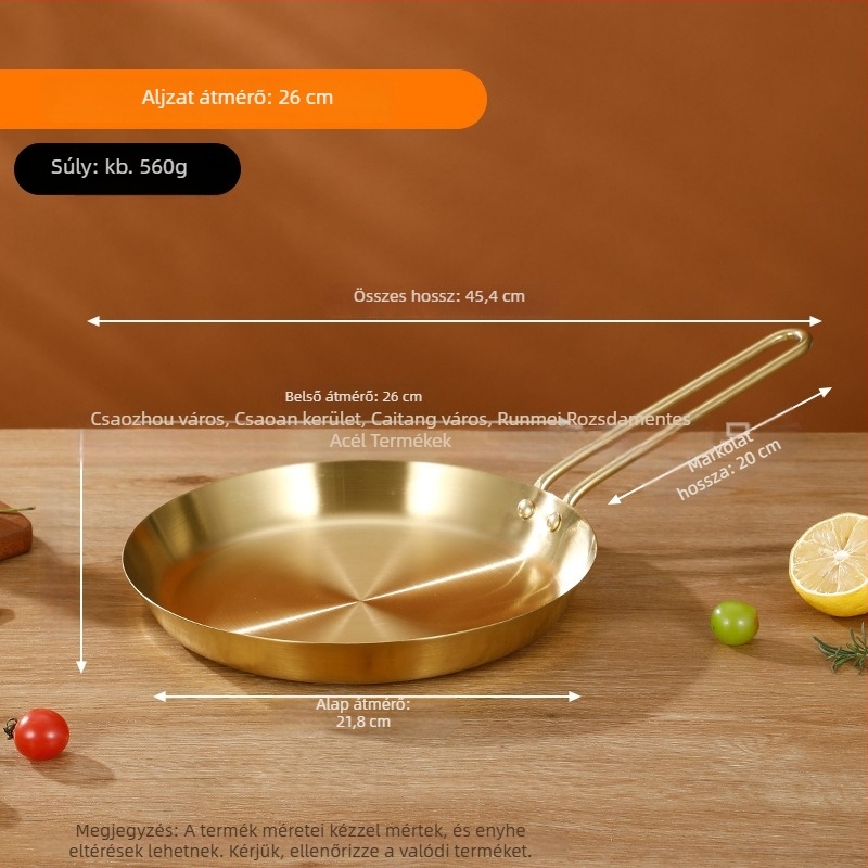 Élelmiszer-minőségű 201 rozsdamentes acél serpenyő, háromrétegű vastag konstrukció, egyenletes hőelvezetés, égésgátló fogantyú, steak, tojás és palacsinta sütéséhez