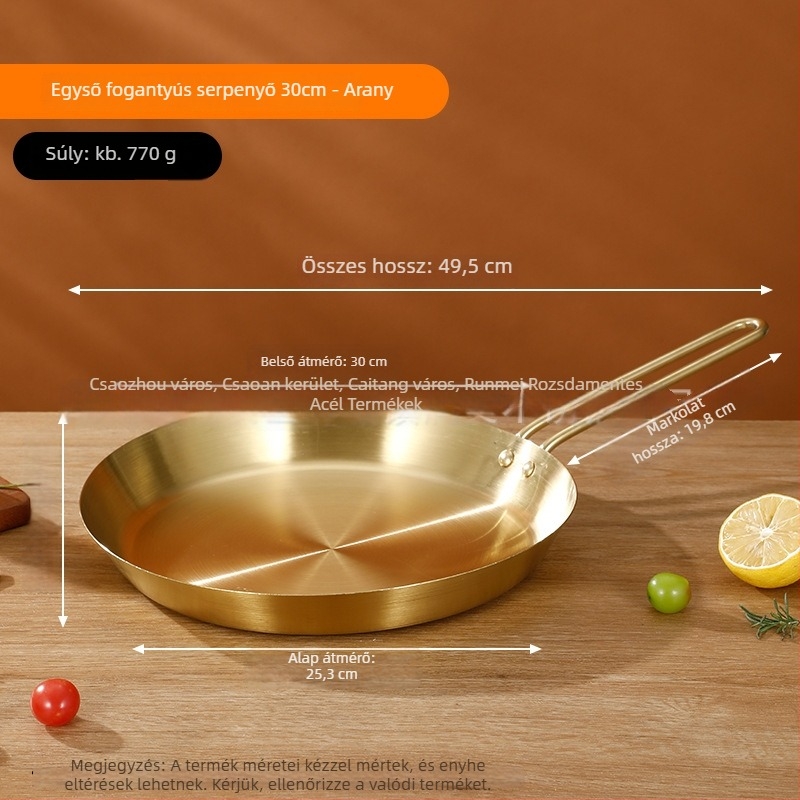 Élelmiszer-minőségű 201 rozsdamentes acél serpenyő, háromrétegű vastag konstrukció, egyenletes hőelvezetés, égésgátló fogantyú, steak, tojás és palacsinta sütéséhez