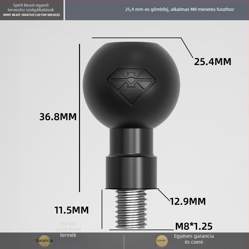 Elektromos jármű: univerzális gömbfejes tartó összekötő rúddal M6/M8/M10, Ø17 mm, adapter gömbfej Ø20 mm, 25 mm