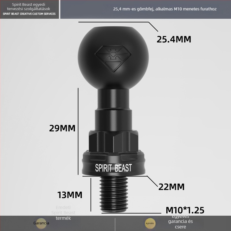 Elektromos jármű: univerzális gömbfejes tartó összekötő rúddal M6/M8/M10, Ø17 mm, adapter gömbfej Ø20 mm, 25 mm