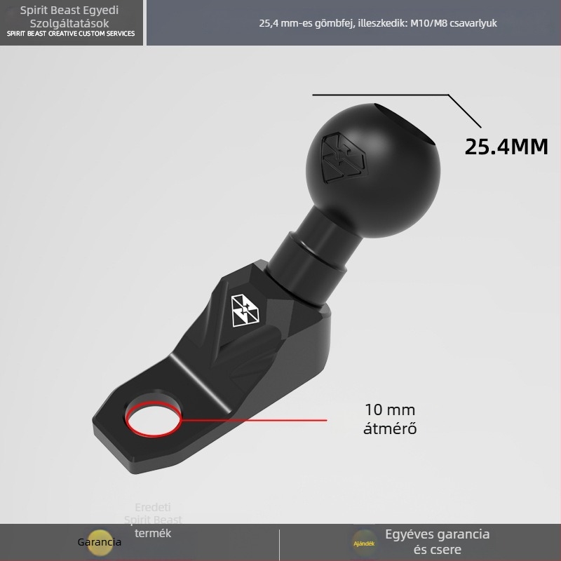 Elektromos jármű: univerzális gömbfejes tartó összekötő rúddal M6/M8/M10, Ø17 mm, adapter gömbfej Ø20 mm, 25 mm