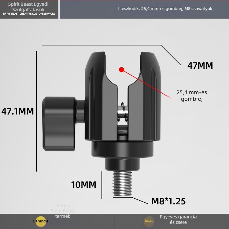 Elektromos jármű: univerzális gömbfejes tartó összekötő rúddal M6/M8/M10, Ø17 mm, adapter gömbfej Ø20 mm, 25 mm