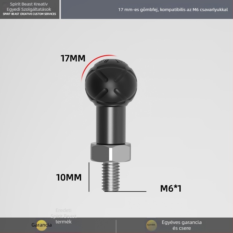Elektromos jármű: univerzális gömbfejes tartó összekötő rúddal M6/M8/M10, Ø17 mm, adapter gömbfej Ø20 mm, 25 mm