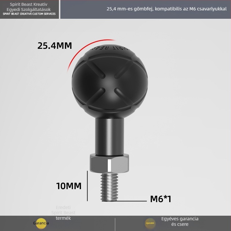 Elektromos jármű: univerzális gömbfejes tartó összekötő rúddal M6/M8/M10, Ø17 mm, adapter gömbfej Ø20 mm, 25 mm