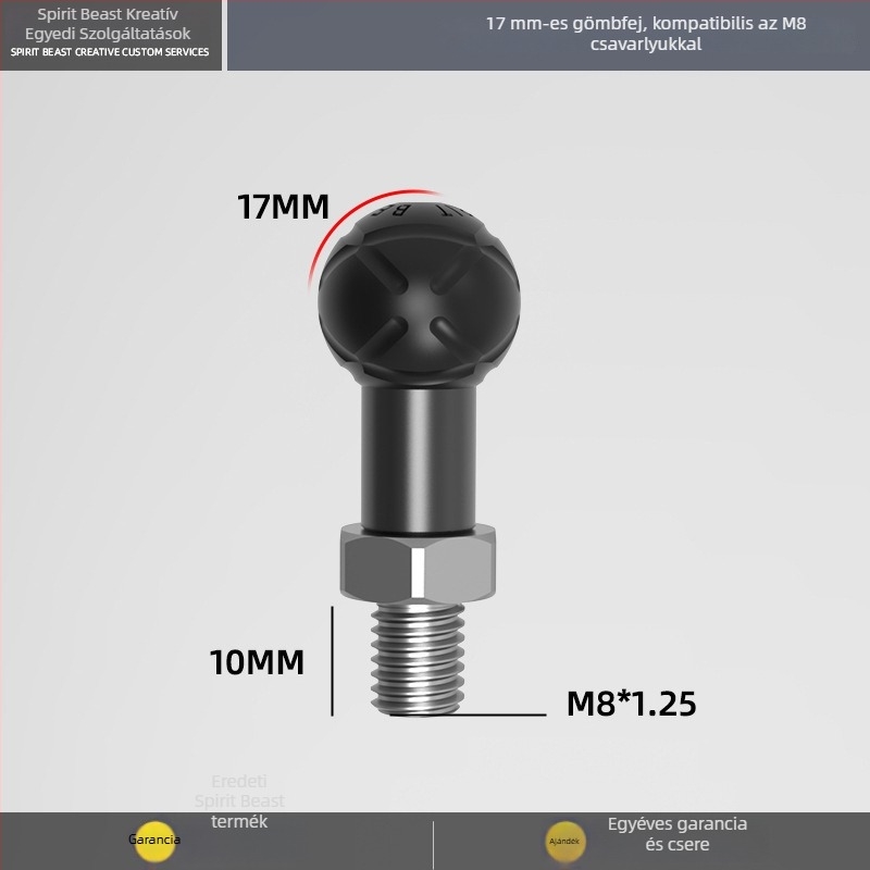 Elektromos jármű: univerzális gömbfejes tartó összekötő rúddal M6/M8/M10, Ø17 mm, adapter gömbfej Ø20 mm, 25 mm