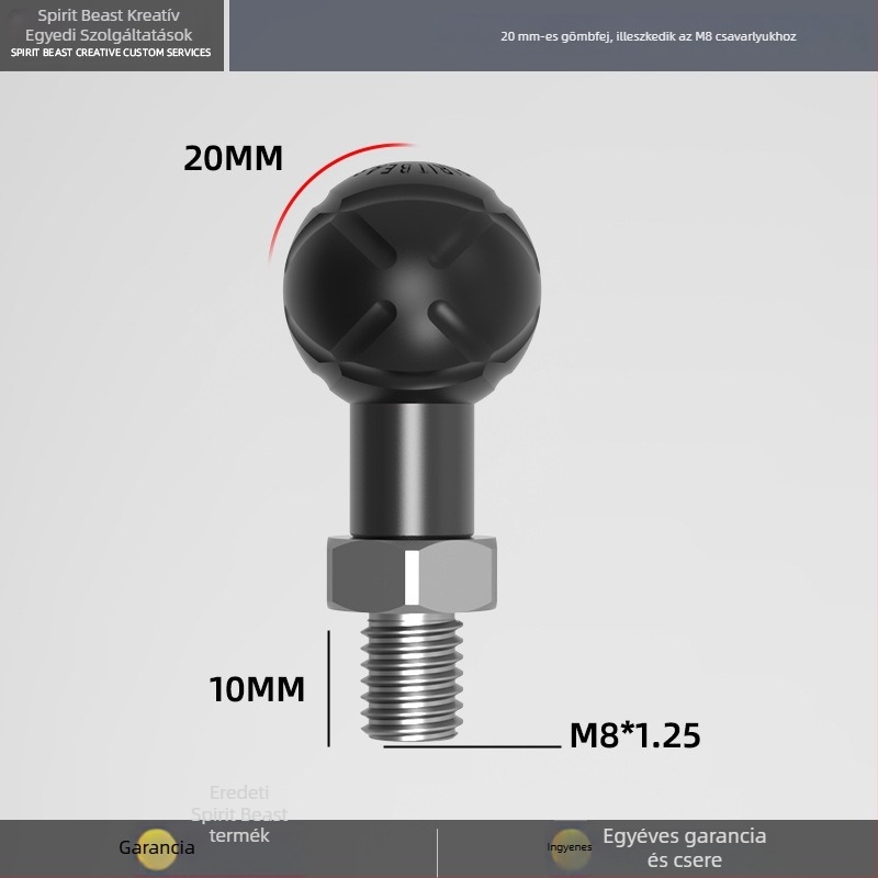 Elektromos jármű: univerzális gömbfejes tartó összekötő rúddal M6/M8/M10, Ø17 mm, adapter gömbfej Ø20 mm, 25 mm