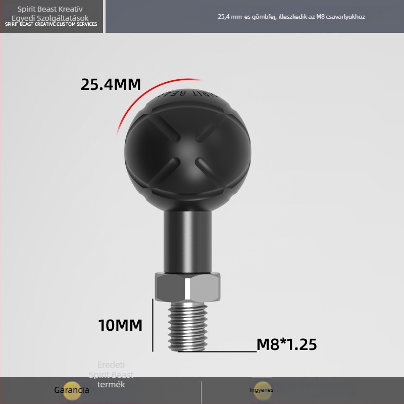 Elektromos jármű: univerzális gömbfejes tartó összekötő rúddal M6/M8/M10, Ø17 mm, adapter gömbfej Ø20 mm, 25 mm