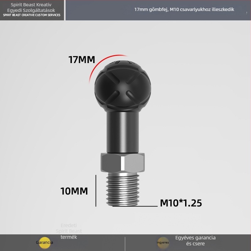 Elektromos jármű: univerzális gömbfejes tartó összekötő rúddal M6/M8/M10, Ø17 mm, adapter gömbfej Ø20 mm, 25 mm
