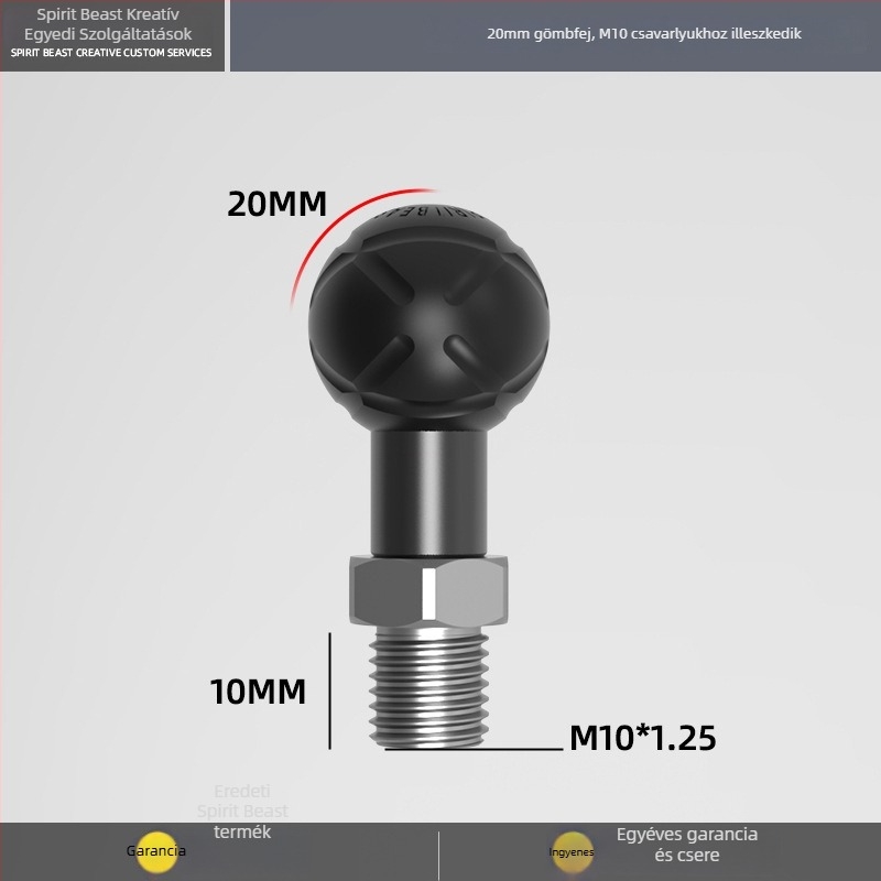Elektromos jármű: univerzális gömbfejes tartó összekötő rúddal M6/M8/M10, Ø17 mm, adapter gömbfej Ø20 mm, 25 mm