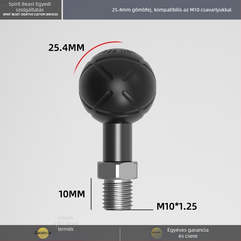 Elektromos jármű: univerzális gömbfejes tartó összekötő rúddal M6/M8/M10, Ø17 mm, adapter gömbfej Ø20 mm, 25 mm