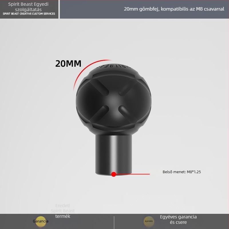 Elektromos jármű: univerzális gömbfejes tartó összekötő rúddal M6/M8/M10, Ø17 mm, adapter gömbfej Ø20 mm, 25 mm