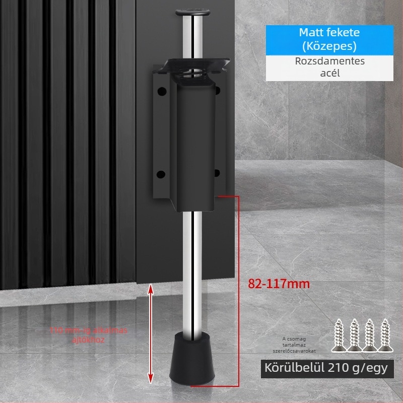 Lábpedállal működtetett ajtóstopper, rozsdamentes acélból, csiszolt felülettel, négyszögletes modell, falra szerelhető, kézi működtetés
