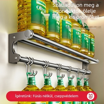 Fali konyhai tárolóállvány kés-tartóval, rozsdamentes acélból, többfunkciós, modern minimál stílus
