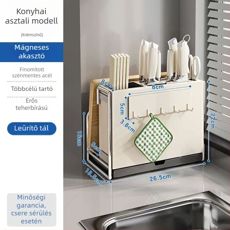 Konyhai késállvány – többfunkciós, mozgatható, szénacélból, nordic stílusú téglalap alakú dizájn