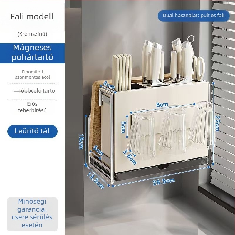 Konyhai késállvány – többfunkciós, mozgatható, szénacélból, nordic stílusú téglalap alakú dizájn
