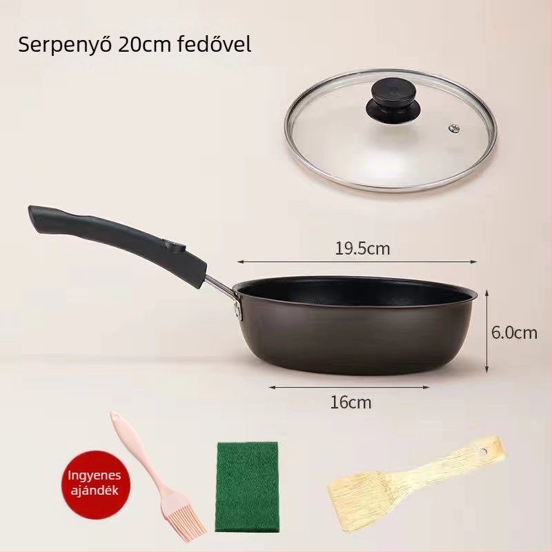 Maifan kővel bevont tapadásmentes serpenyő üveges fedővel (Indukciós kompatibilis, egylapos alsó, általános felhasználás)