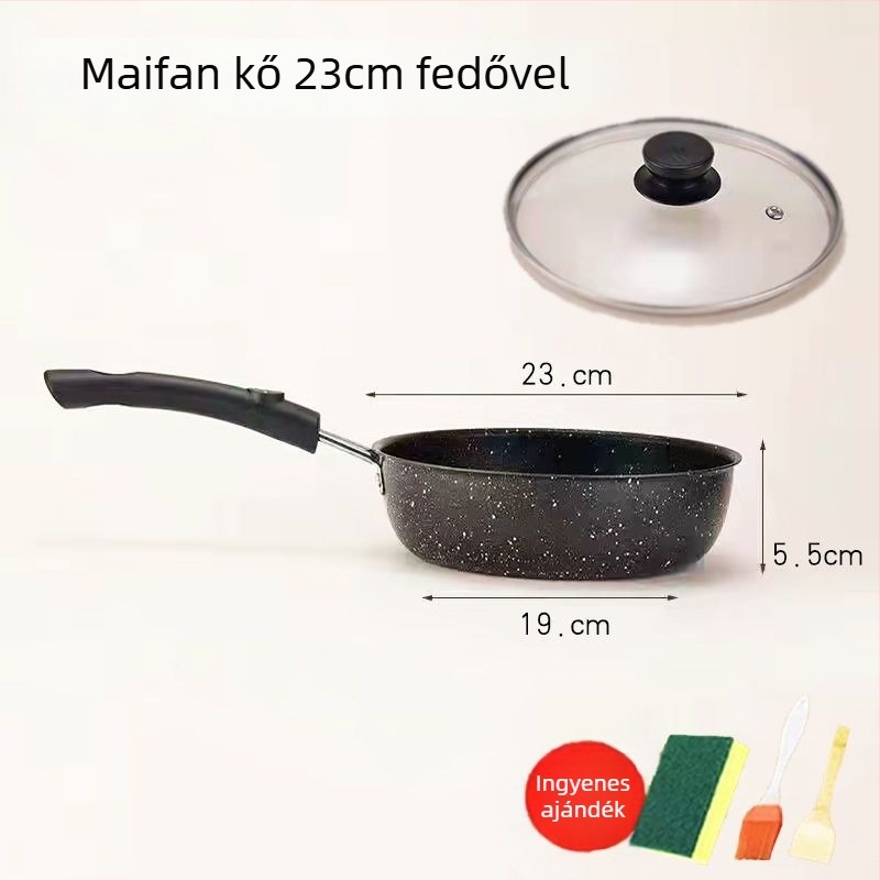 Maifan kővel bevont tapadásmentes serpenyő üveges fedővel (Indukciós kompatibilis, egylapos alsó, általános felhasználás)