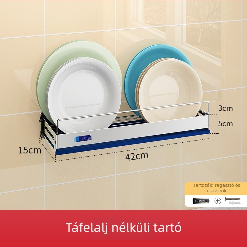 Fali konyhai rack, 304 rozsdamentes acélból, többfunkciós, telepítés nélküli, falra szerelhető polc, Dongguan 2019