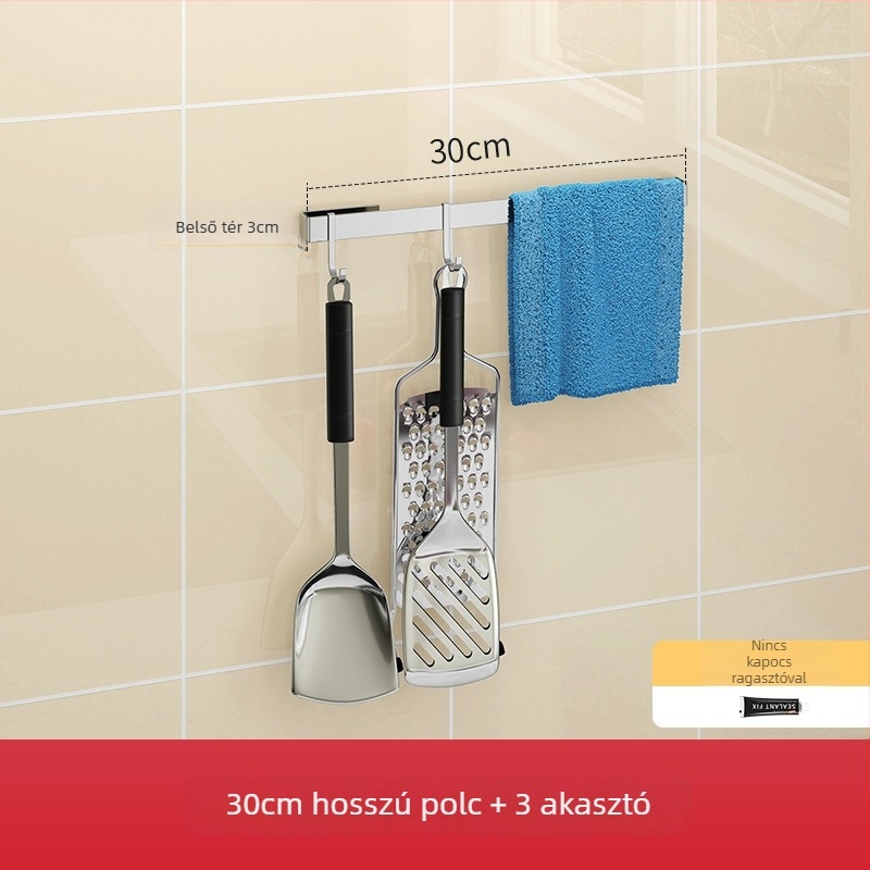 Fali konyhai rack, 304 rozsdamentes acélból, többfunkciós, telepítés nélküli, falra szerelhető polc, Dongguan 2019