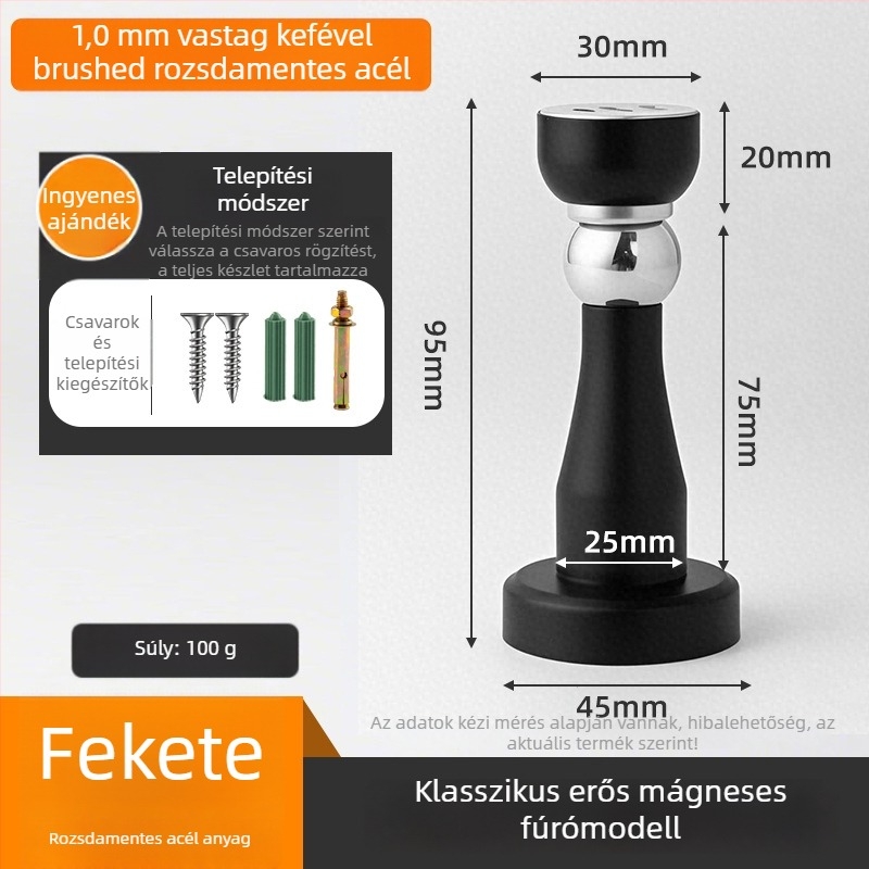 Rozsdamentes acél mágneses ajtócsapó 3 az 1-ben, falra szerelhető, polírozott és elektroplattált felülettel